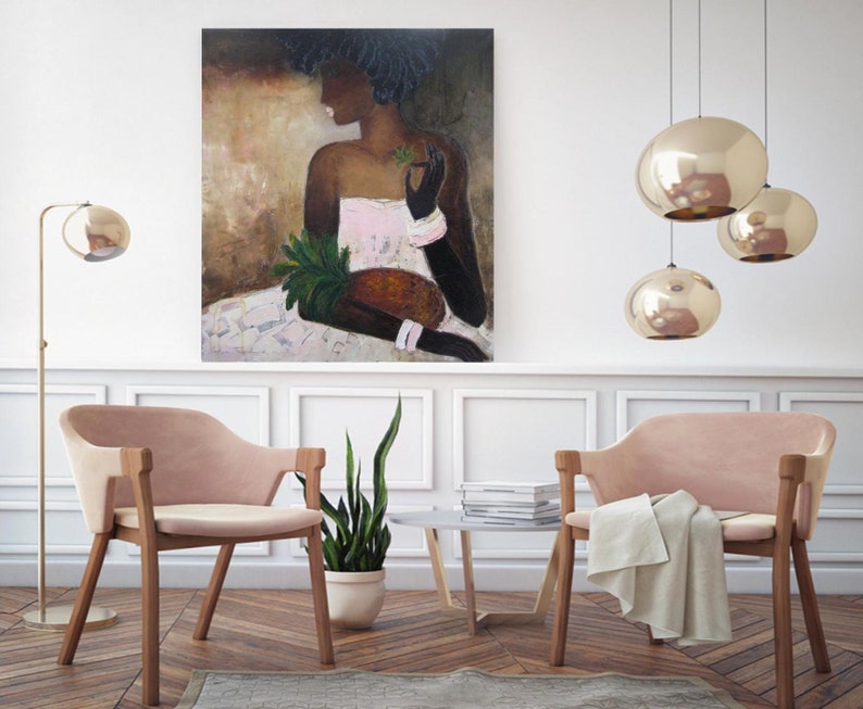 African American wall art black Woman portrait painting canvas art prints abstract female artwork African women face extra large canvas art image 5