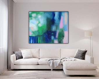 Abstract wall art canvas modern art prints navy green pink extra large wall art canvas print blue pink green giclee abstract artwork Etsy