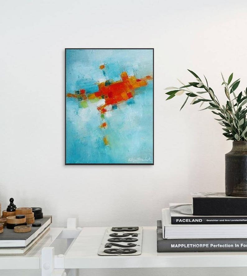 Abstract Wall Art Print Giclee Canvas Turquoise Blue and Etsy