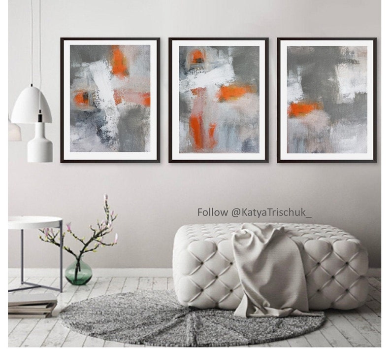 Abstract Triptych Wall Art Print Set of 3 Three Multi Panel Etsy