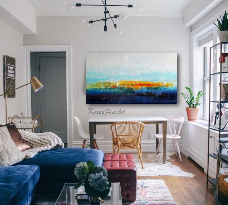 Long Narrow Abstract Painting Hamptons Wall Art Decor Coastal Etsy Canada