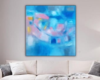 Extra Large Abstract Painting, Orivginal Acrylic on Canvas Wall Art, Blue Contemporary Artwork