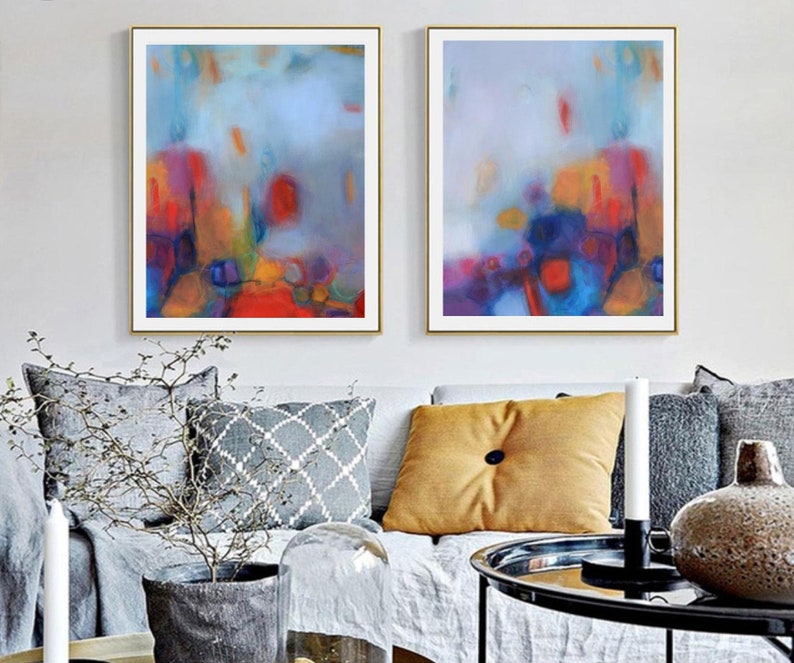 Diptych abstract canvas wall art set of 2 piece prints, giclee canvas two fine art print modern abstract contemporary artwork ready to hang image 4
