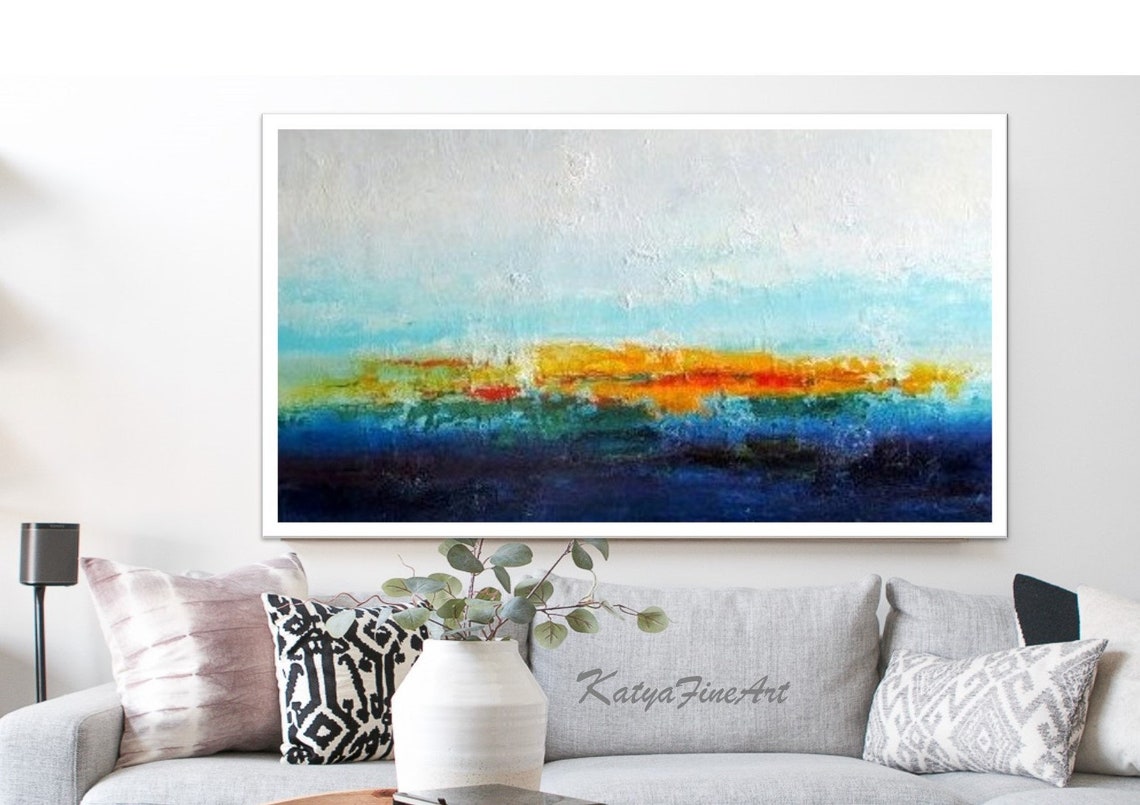 Long Narrow Abstract Painting Hamptons Wall Art Decor Coastal Etsy
