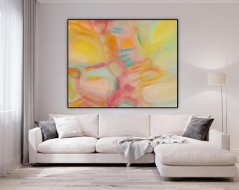 Extra large yellow abstract canvas, oversized wall art print bright artwork giclee print, modern home decor nursery abstract artwork pastels