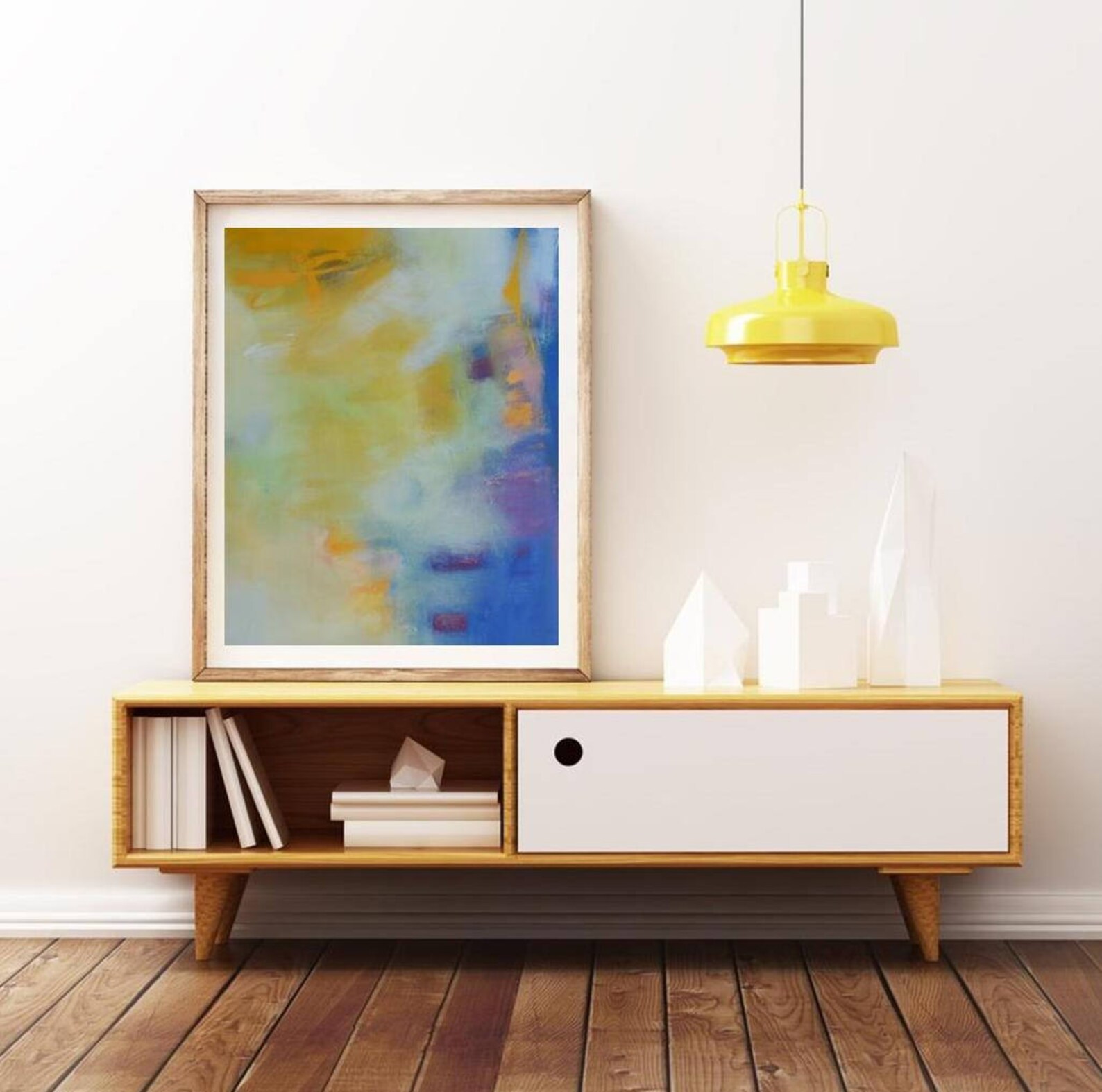 Wall Art Canvas Abstract Painting Mustards Yellow Navy Blue Etsy