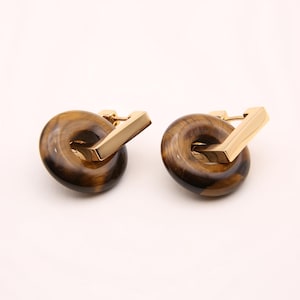 Tijgeroog hangoorbellen. Afneembare oorbellen. Handgemaakte oorbellen. S925 sterlingzilveren oorbellen. 18K vergulde oorbellen. Edelsteenoorbellen