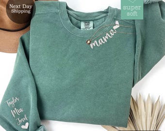 Custom Embroidered Mama Sweatshirt: Personalized Kids Name Sleeve