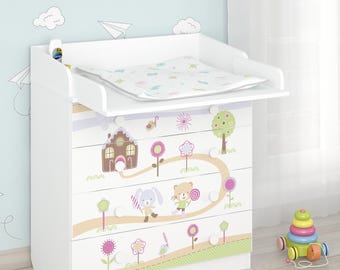 White changing table with changing unit & 4 drawers - Shefa Kids Gingerbread House nursery dresser - Modern changing table for starter kit