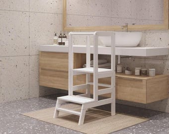 Modern wooden learning tower, white | High-quality children's furniture