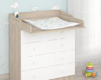 Shefa Kids 800 Elm-White Changing Table | Baby Room Chest of Drawers with 4 Drawers & Foldable Changing Top | Modern Children's Furniture Design