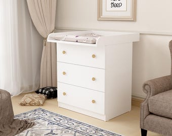 Shefa Kids Changing Dresser 830 White – Nursery Dresser with Fold-Down Changing Shelf, Basic Line Baby Furniture