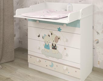 White Changing Table 80 cm Shefa Kids | Baby Changing Table with 4 Drawers | Modern Nursery Furniture | Space-Saving Changing Station