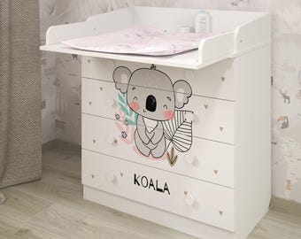 White Koala Changing Table - Baby Chest of Drawers with Changing Table Top & 4 Drawers - Shefa Kids 800 - Nursery Furniture - Space-Saving Changing Table