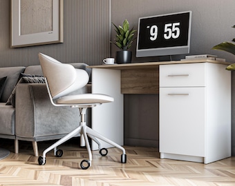 Shefa Line MIX desk 120 x 55 cm – Sonoma oak-white with drawer & cabinet compartment