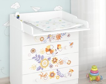 Shefa Kids White Bike Tour Changing Table 800 - Baby Changing Table with 4 Drawers - Modern Children's Room Dresser - Space-Saving & Safe
