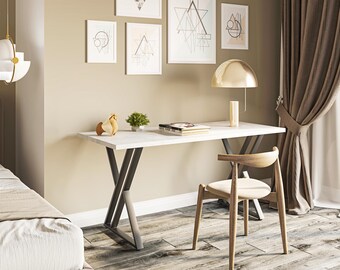 Table 140 cm Concrete Look Grey - Modern Industrial Dining Table Shefa Line New York - Urban Design Kitchen Table for 4-6 People