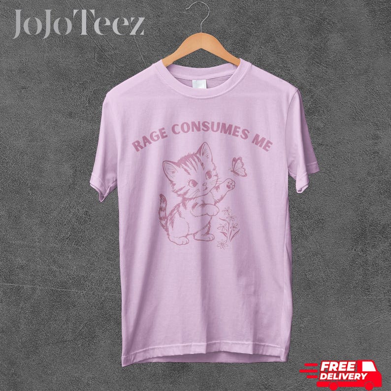 Rage Consumes Me Tshirt, Comfort Colors, Funny Kitten Shirt, Vintage Cat Tee, Adult Humor, Meme Shirt, Gift For Her, Gag Gift, Sarcasm, Cute image 6