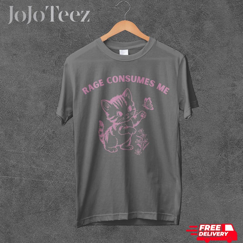 Rage Consumes Me Tshirt, Comfort Colors, Funny Kitten Shirt, Vintage Cat Tee, Adult Humor, Meme Shirt, Gift For Her, Gag Gift, Sarcasm, Cute image 4
