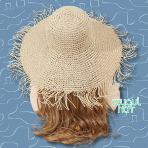 Womens Beige Wide Brim Straw Hat – Boho UV Protection Dome Hat, Ladies Gift