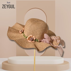 Cute Boho Floral Applique Straw Hat – Wide Brim Multicolor Sun Hat with Adjustable Band, Wome Hat, Women Gift