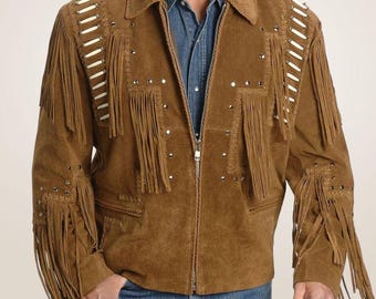 Men's Suede Fringe Western Jacket: Cowboy Rodeo Leather Coat