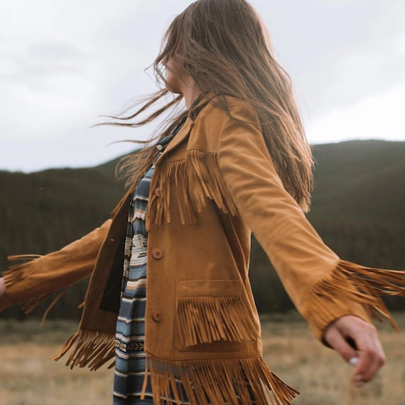 Vintage 90s Suede Fringe Western Jacket - Tan Leather - Etsy