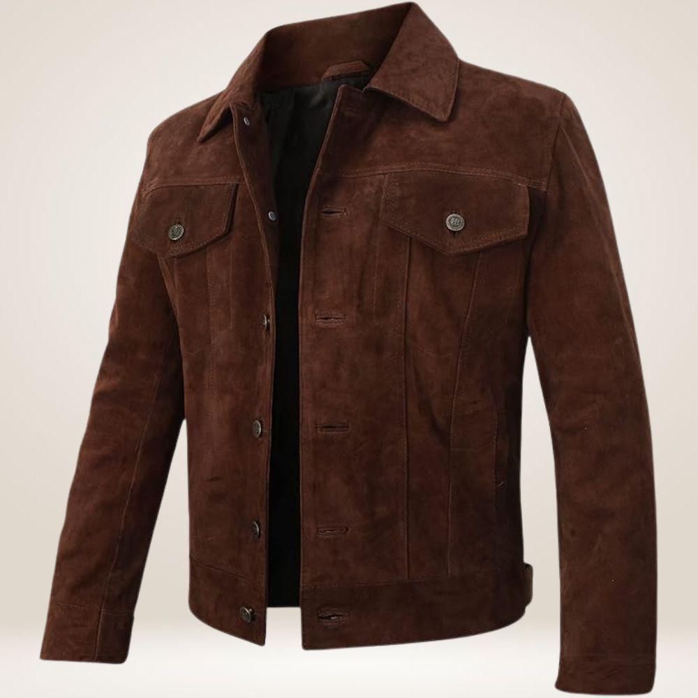 Men's Brown Suede Leather Trucker Jacket: Handmade Western Coat - Etsy