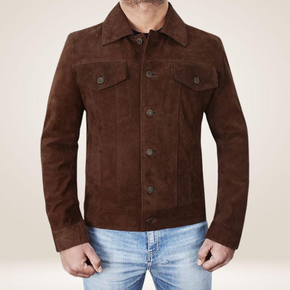Men's Brown Suede Leather Trucker Jacket: Handmade Western Coat - Etsy