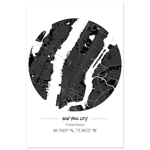 Circular Manhattan Map Poster - Dark-Themed NYC Art Print on Premium Matte Paper