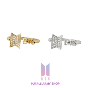 BTS Adjustable Ring | Gold & Silver BTS Logo Ring | Bts Army Jewelry | Sparkling BTS Army Gift | Bangtan Boys Concert Ring I Bts comeback