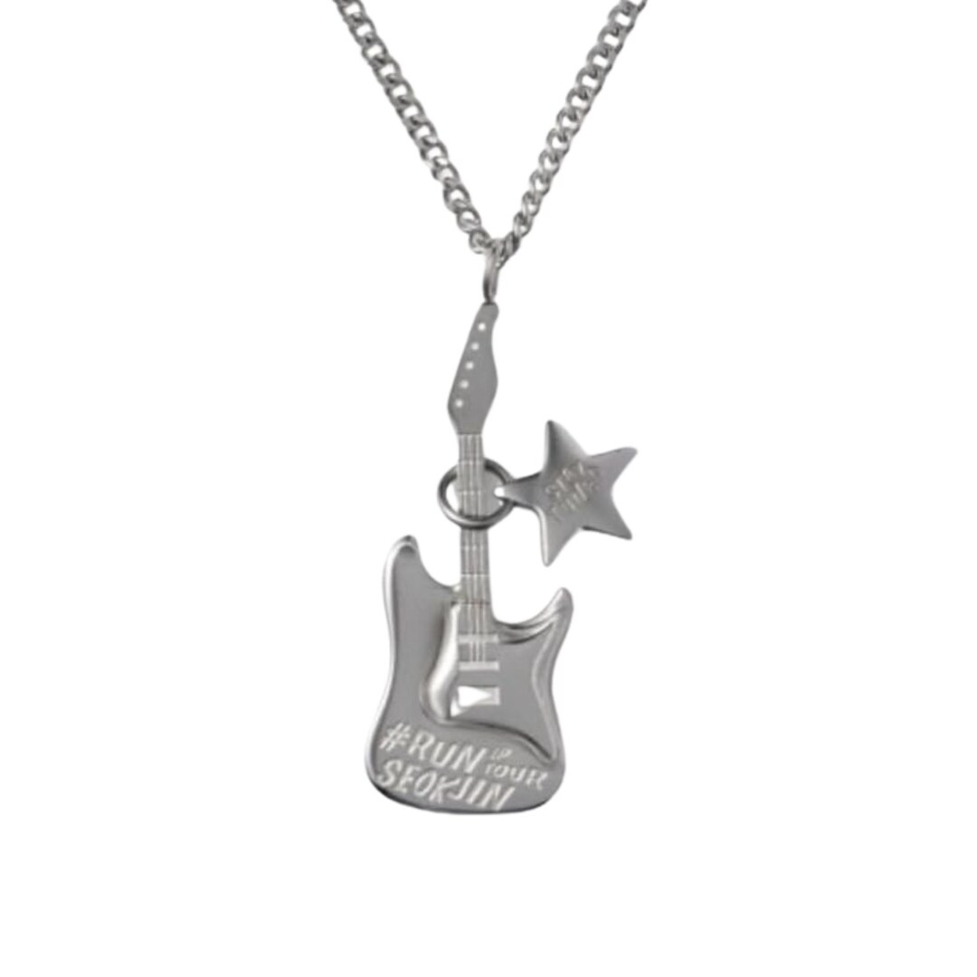 Jin Tour Guitar Pendant Necklace: BTS Army Stainless Steel