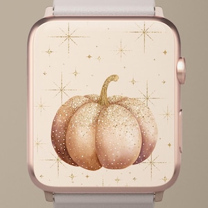 Glitter Pumpkin Apple Watch Wallpaper in Beige Watch Face with Autumn Pumpkin Smart Watch Background for Cozy Fall Season Digital Download