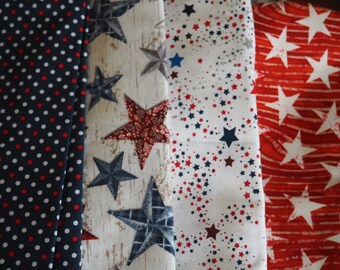 4 pieces of American 4th of July Fabric/ Red White and Blue stars Fabric/ Quilting fabric/ Fat quarters