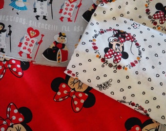 3 pieces of Disney Fabric/ Mickey Mouse Alice and Wonderland Minney Mouse