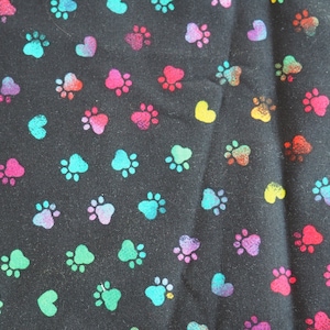 Rainbow Dogs Paw Print Fabric, Remnant piece, Fat Quarter