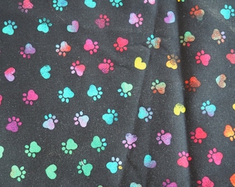 Rainbow Dogs Paw Print Fabric, Remnant piece, Fat Quarter