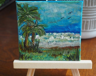 Beach Day  Mini Art Original Art Mini Canvas  Beach