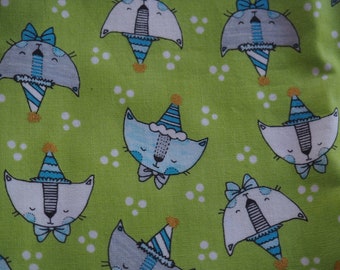 Birthday Party Kittys, Bright Green Kitten Fabric