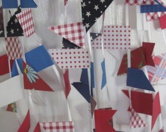 Red White and Blue Mini Flag Garland  4 th of July Banner  Patriotic Coastal Nautical