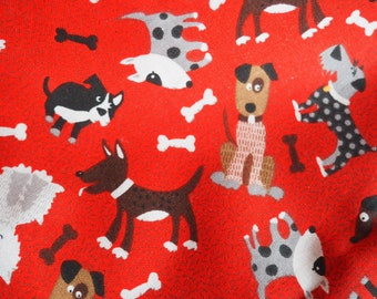 Little Dogs Print Fabric, Red with Dogs, Fat Quarter