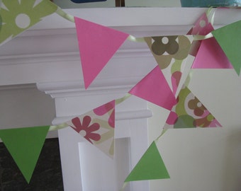 Bright Pink and Green Flower Banner   Spring Banner Home Decor  Dorm