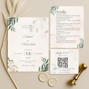Wedding Invitation Template, Qr Code Bundle, Online RSVP, Details Card, Unique Style Invitation Set