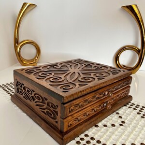 Handmade Wooden Jewelry Box with Drawer – Vintage Carved Trinket Storage
