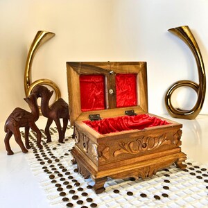 Handmade Wooden Jewelry Box – Vintage Carved Chest with Velvet Lining