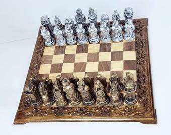 Conjunto de xadrez de madeira artesanal
