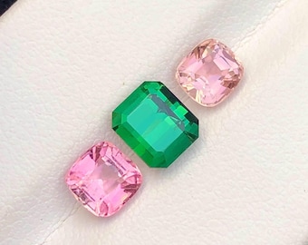 Juego de anillos con piedras preciosas de turmalina verde y rosa de 3,80 ct, piedras para hacer joyas, gemas para anillos,
