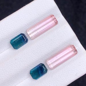 4.55 ct natural tourmaline pairs, earrings stones, blue & pink tourmalines gemstone, jewellery making image 1