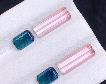 Pares de turmalinas naturales de 4,55 ct, piedras para pendientes, piedras preciosas de turmalinas azules y rosas, fabricación de joyas