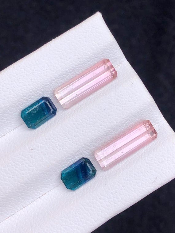 4.55 ct natural tourmaline pairs, earrings stones, blue & pink tourmalines gemstone, jewellery making